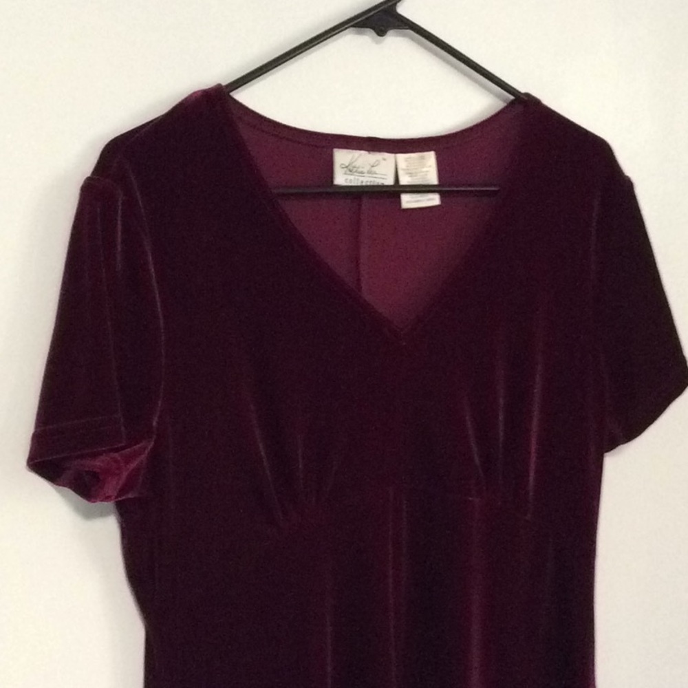 Kathie Lee Velour Dress Burgundy Red Size Large